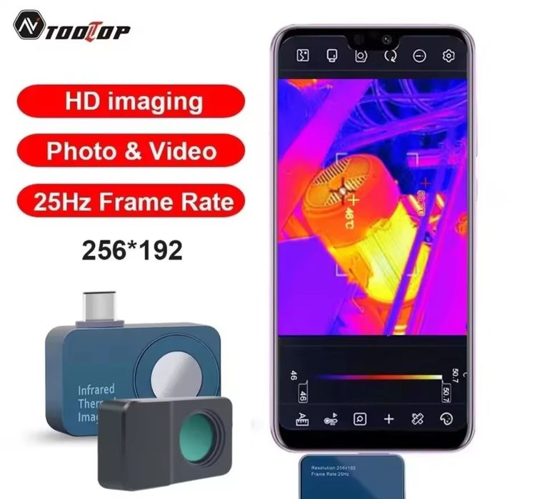 Camera termica Tooltop t7 256x192 com lente macro. Para Android, USB-C