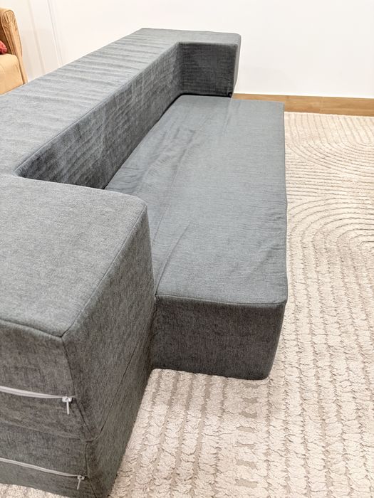 Sofá Cama Dobrável Convertível 3 Em 1 Succebuy Com 3 Almofadas Em Cinzento Escuro