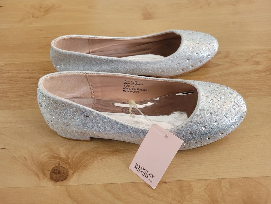 Srebrne baleriny balerinki Badgley Mischka 37 krysztalki