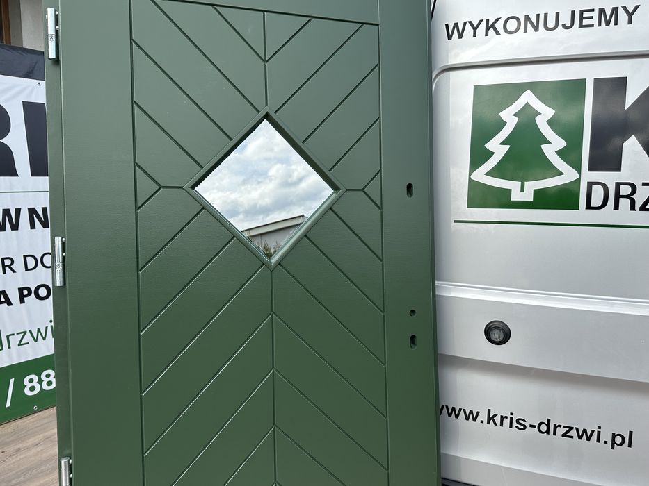 Drzwi zewnętrzne drewniane Zielone ral 6020 Montaż cala Polska i Ue