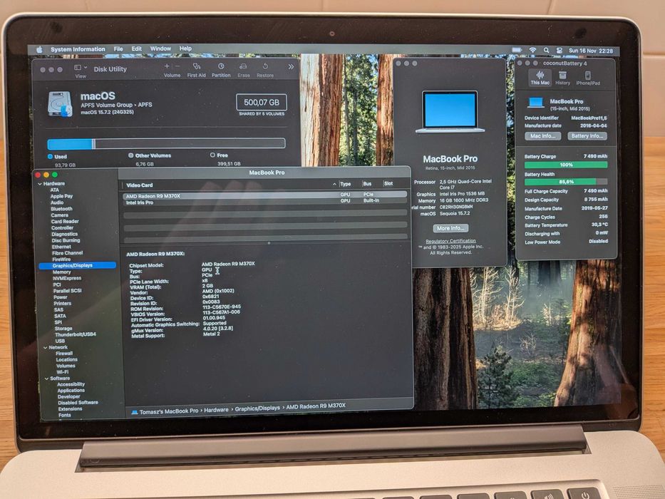 MacBook Pro Retina Mid 2015; i7 2,5 GHz; M370X; 512 GB; Sequoia 15.7.2