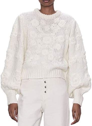 ZARA sweter biały kremowy haftowany kwiaty haft zdobiony S