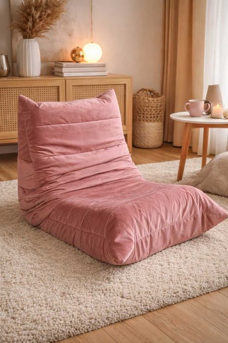 Designerski fotel podłogowy z weluru – pudrowy róż - Veloria Rose