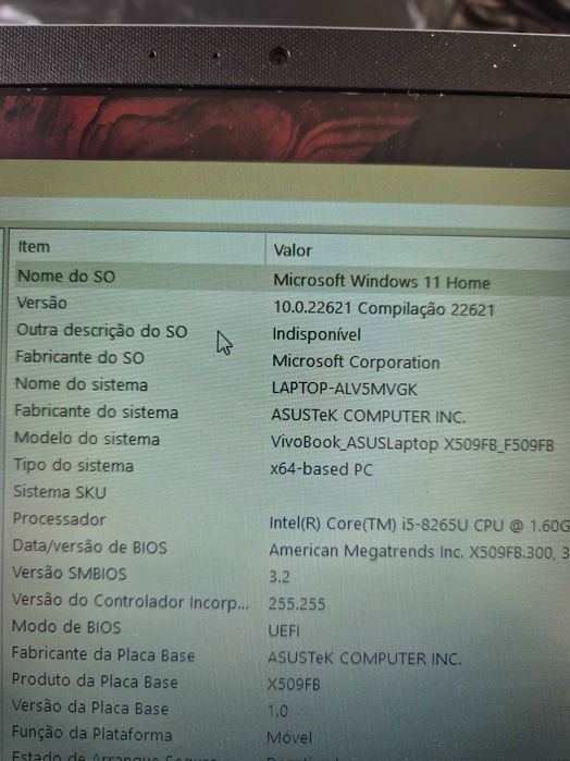 Asus F509FB processador i5-8265, sem anomalia