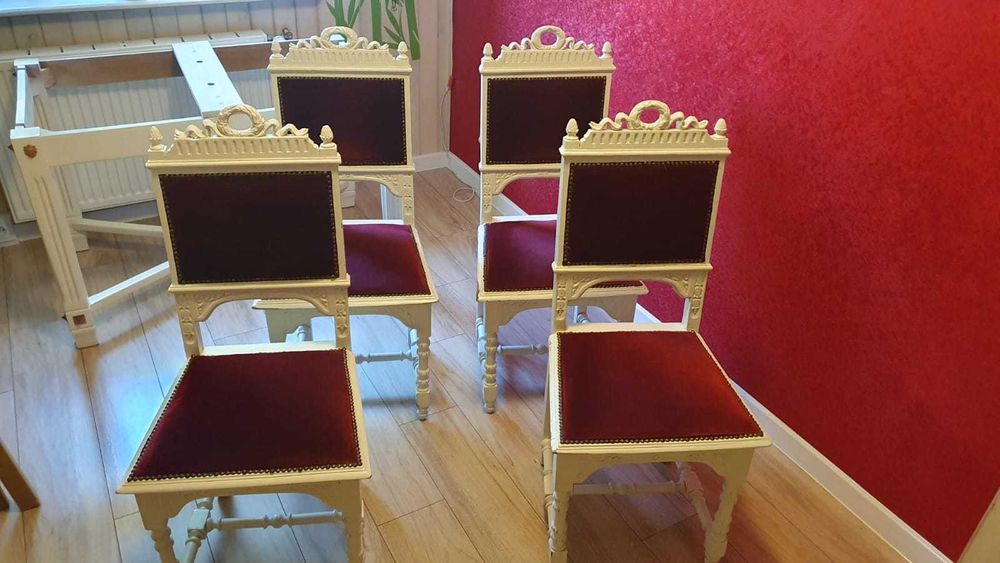 Stół secesyjny z 6 - krzesłami - zestaw