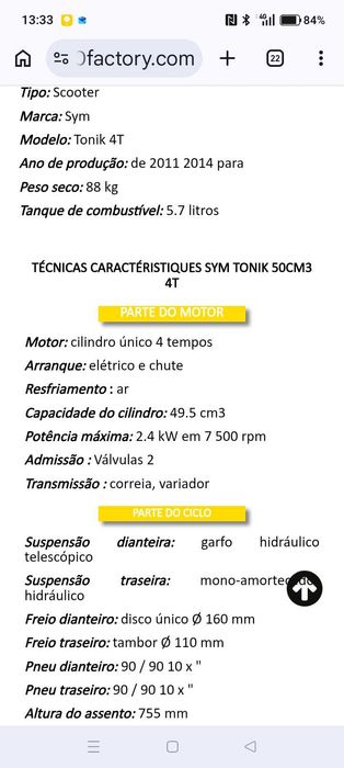 Scooter SYM 50cc 4tempos