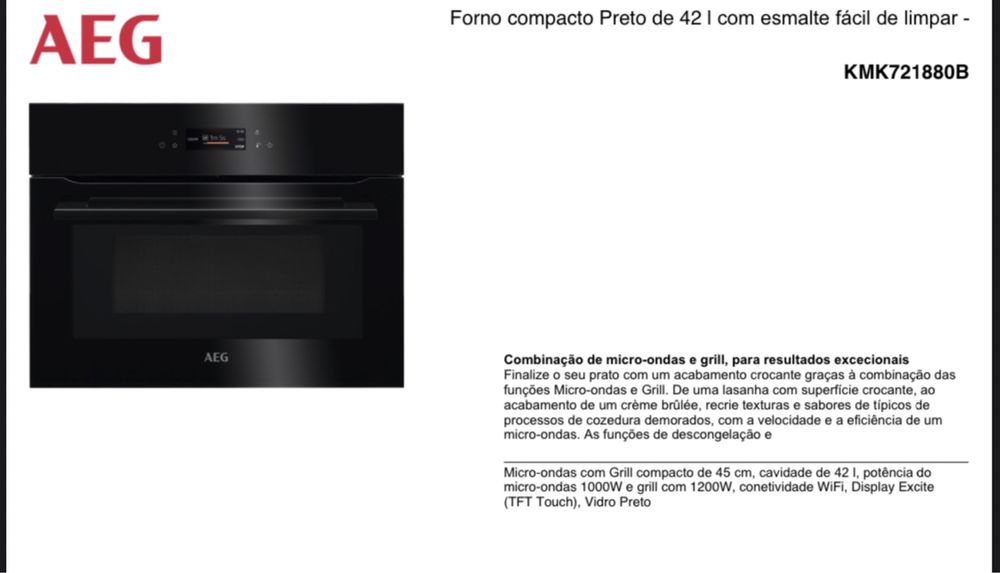 Forno Compacto AEG (forno + microondas)