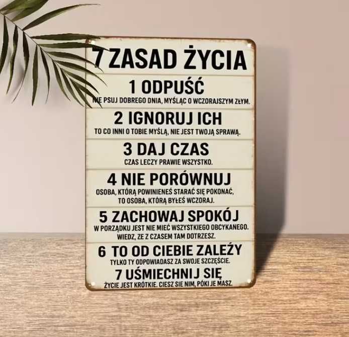 Nowa tabliczka vintage 7 zasad