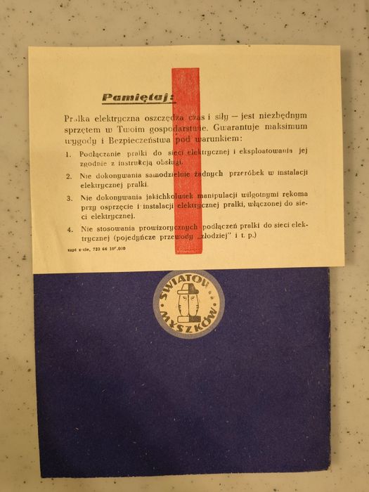 PRALKA WIRNIKOWA M-3 instrukcja obsługi 1966 PRL