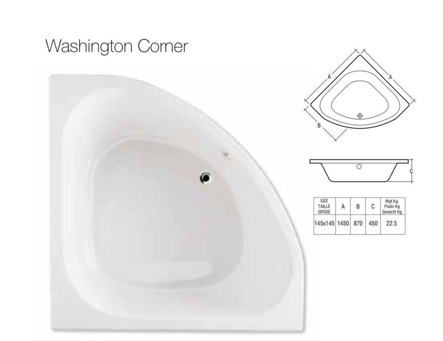 Кутова ванна RAK Ceramics Washington (1450 x 1450 x 450мм) Білий