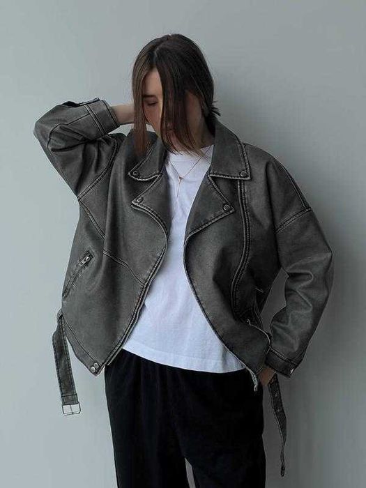 Косуха з ефектом варенки (старіння), трендова жіноча шкірянка Л-ХЛ