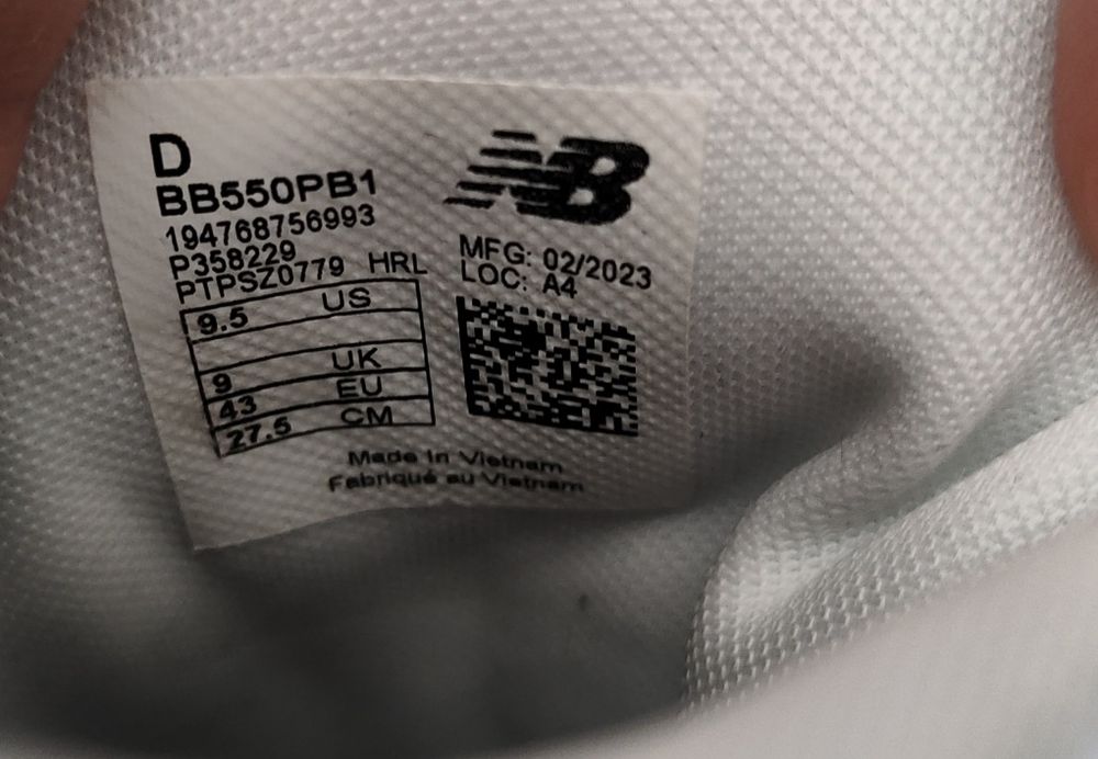 New Balance 550 EU 43 US 9.5
