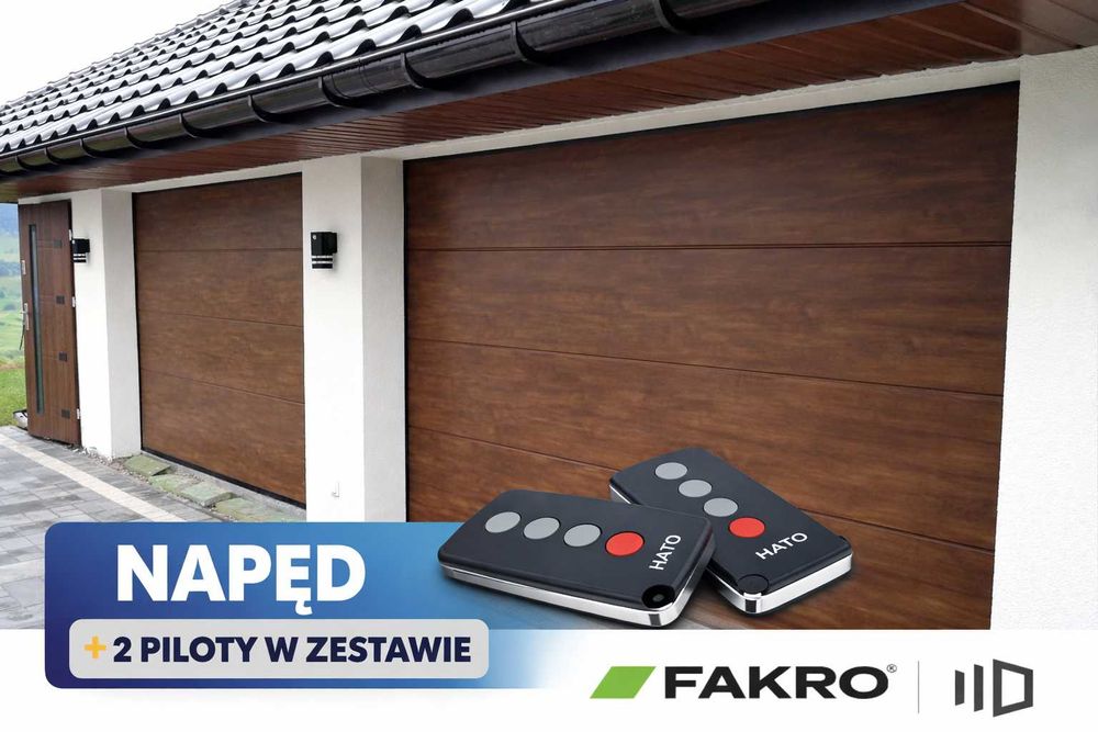 Brama Fakro orzech 2750x2250 garażowa segmentowa Hato 2xpilot