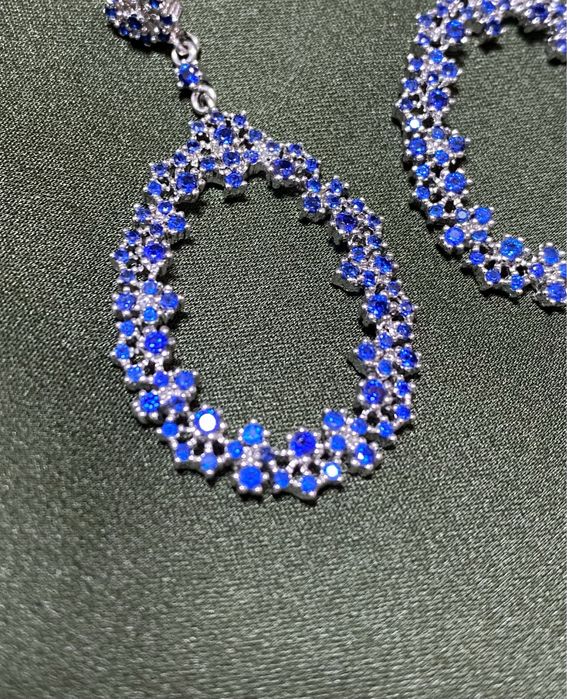 Сережки кульчики масивні святкові з синіми камінцями