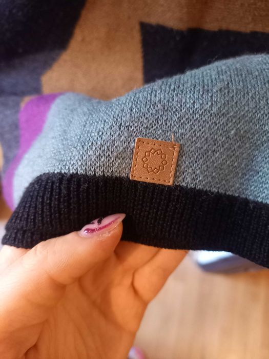 Sweter Nümph S 36 geometryczny wełna fiolet błękit brąz