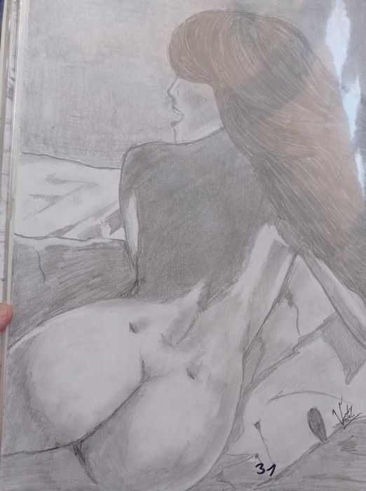 Akt Naga kobieta rysunek na kartce A3