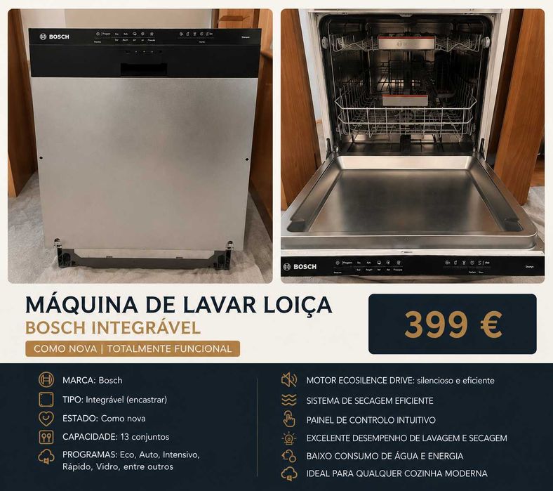 Máquina de Lavar Loiça Integrável Bosch 60cm – Home Connect | Como Nova