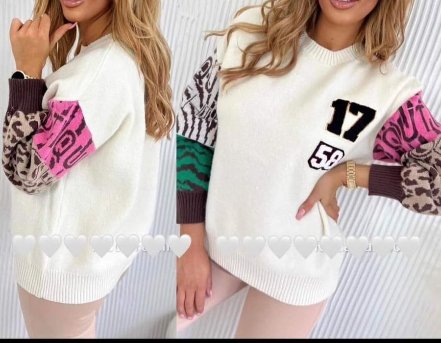 Sweter damski z kolorowymi rękawami kolory