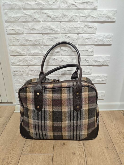 Paul kehl сумка дорожня шкіряна / шерстяна в клітинку tweed вовняна