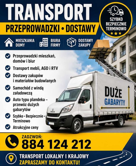 Przeprowadzki transport utylizacja mebli winda plandeka duże gadarety