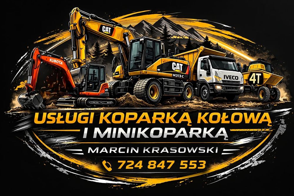 Usługi koparką 15t , minikoparką Transport  3.5t przyłącza wod-kan
