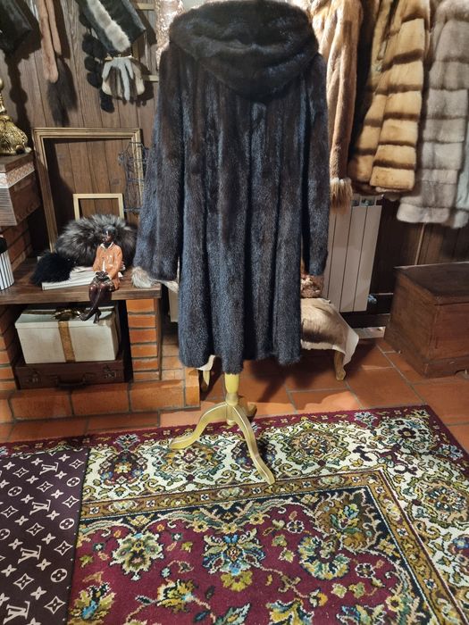 Casaco de vison castanho capuz promoção