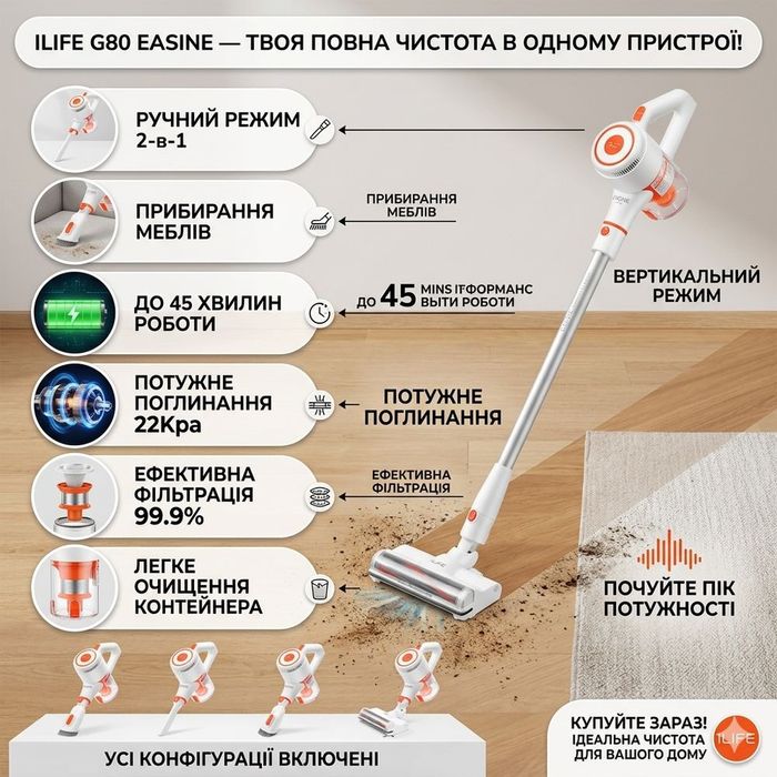 Новий Пилосос вакуумний   ILIFE G80 порохотяг