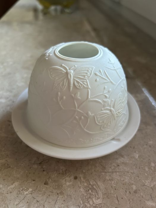 Litofan, świecznik na tealight bialy w motylki
