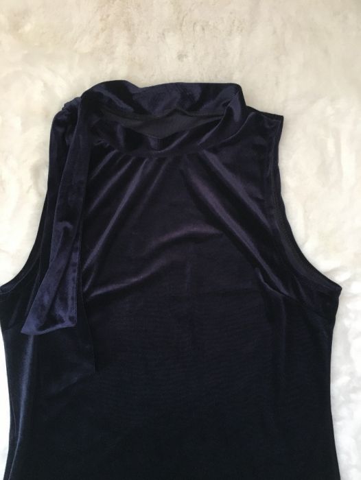 Sukienka welurowa vintage granatowa błyszcząca