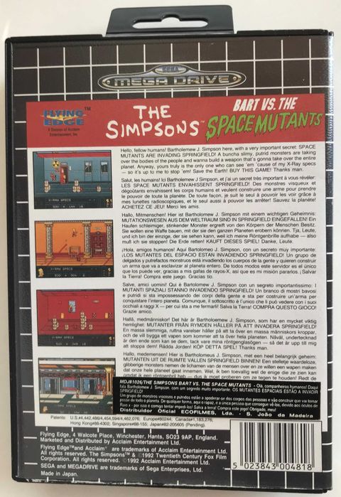 SEGA MEGADRIVE Game The Simpsons: Bart Vs Space Mutants Original /199264170794459651121