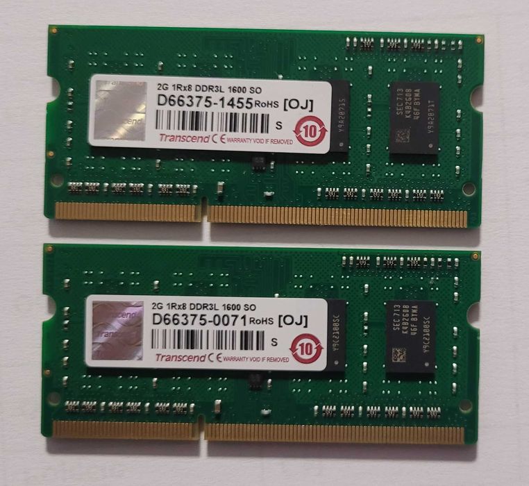 Zestaw RAM 2×2 GB DDR3L SO-DIMM 1600 MHz Transcend – 4 GB razem