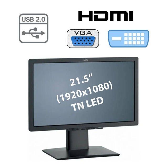 Монітори Fujitsu B22T-7/8, Full HD, Vga/Dvi/HDMI, USB-hub, TN, 21,5"