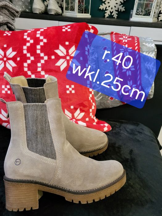 Skórzane botki damskie Tamaris r.40 skóra naturalna