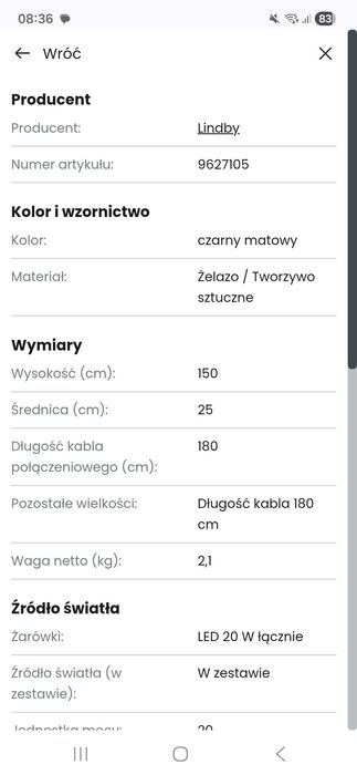 Lampa stojąca czarna led nowoczesna