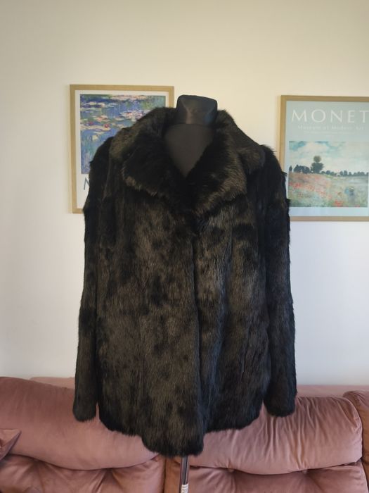 Czarne futro naturalne oversize 38 40