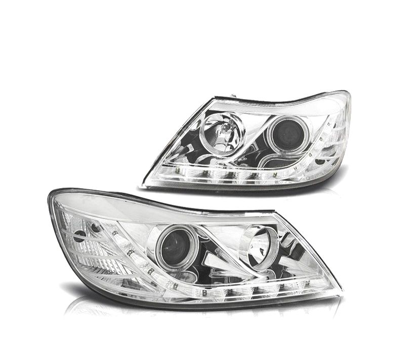 FAROIS FRONTAIS PARA SKODA OCTAVIA 08-13 OLHOS DE ANGEL FUNDO CROMADO
