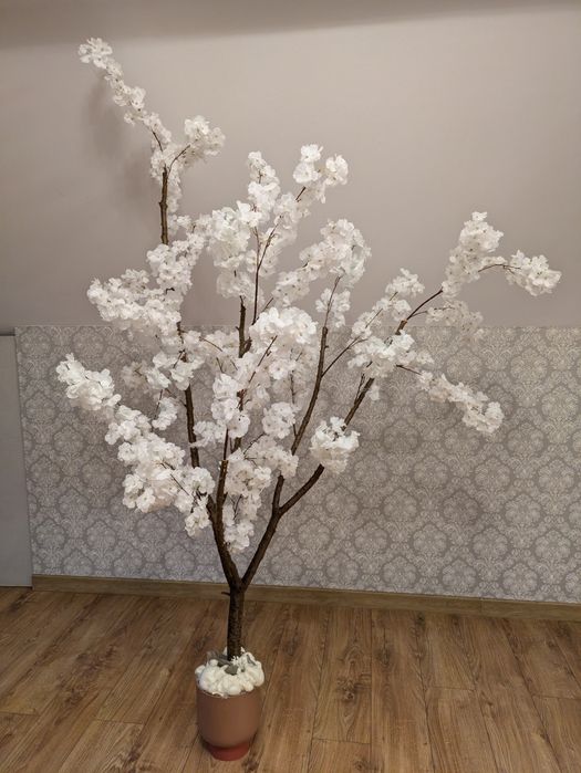 Duże Eleganckie drzewko dekoracyjne białe kwiaty wiśni wesele chrzciny