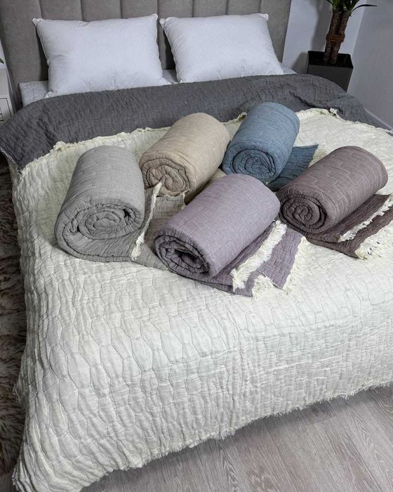 Муслінове покривало двостороннє 200×230 см з бахромою Плед муслін євро