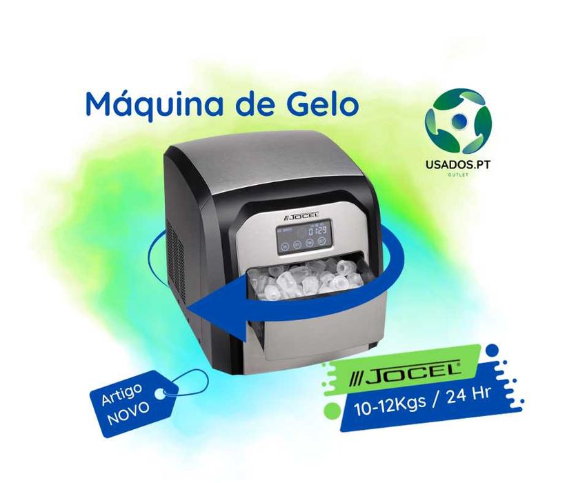 Máquina de fazer Gelo preto/inox Jocel 10-12Kgs / 24 Hr