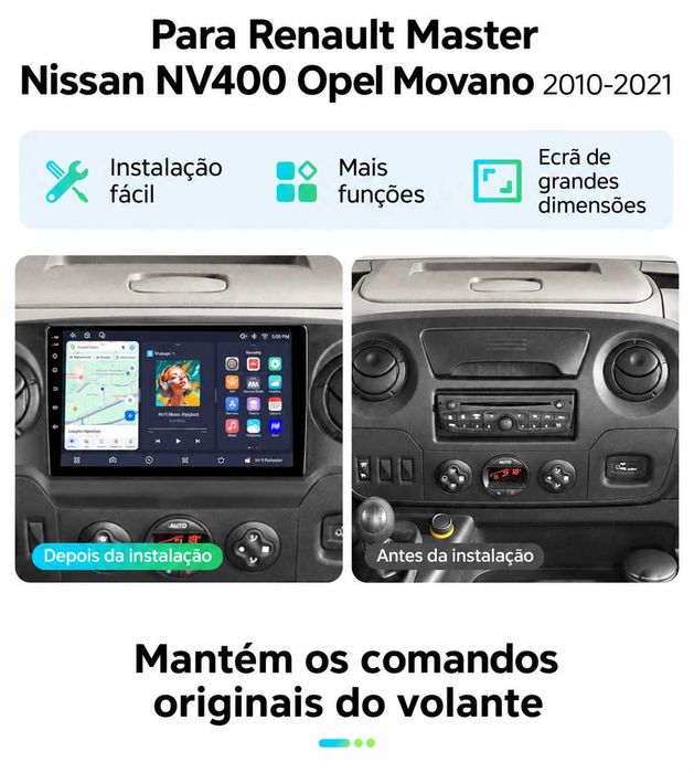 Rádio Android Opel Movano Nissan NV400 Renault Master 2010-21 CARPLAY 2/32Gb 10 polegadas (NOVO)
