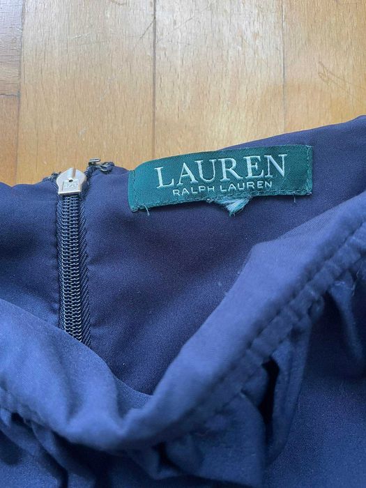 Granatowa sukienka Ralph Lauren offshoulder falbanka rozm 42 elegancka