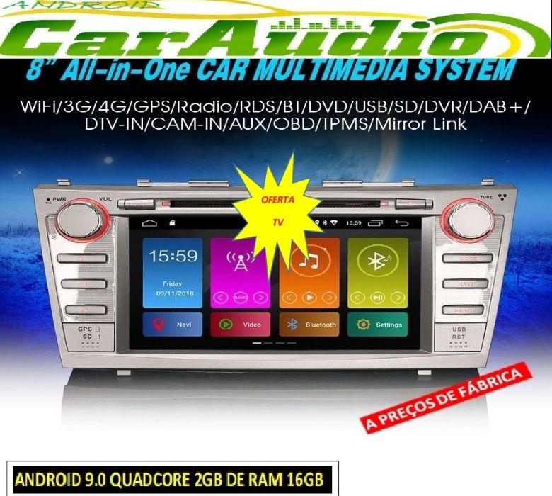 Auto-rádio 2 din Android 14 Toyota AURION CAMRY COROLLA AURIS ALTIS