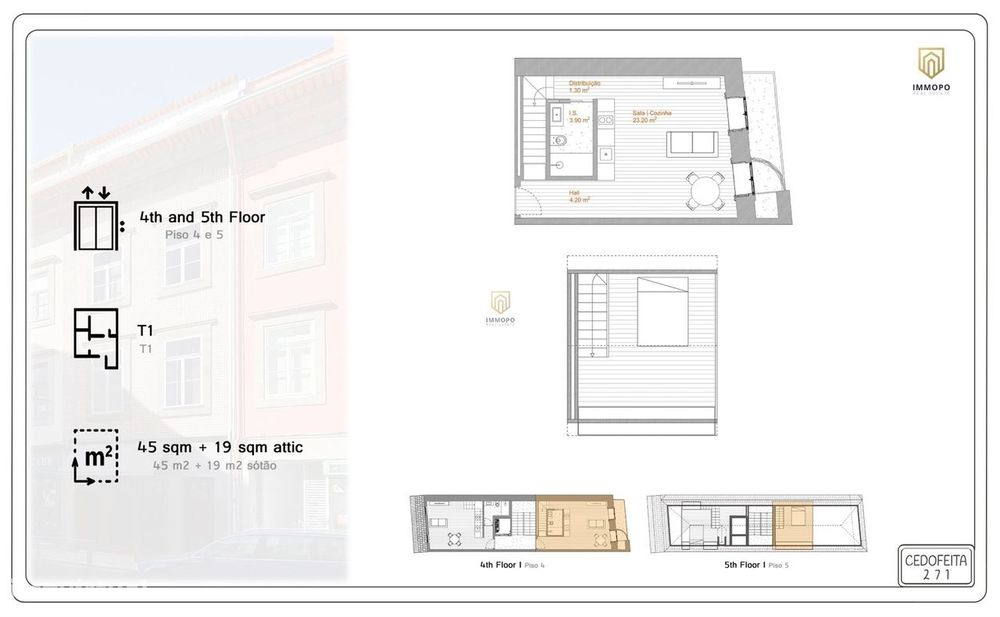 Apartamento T0 Duplex com varanda em Cedofeita no centro do Porto — Cedofeita, Santo Ildefonso, Sé, Miragaia, São Nicolau E Vitória, Porto