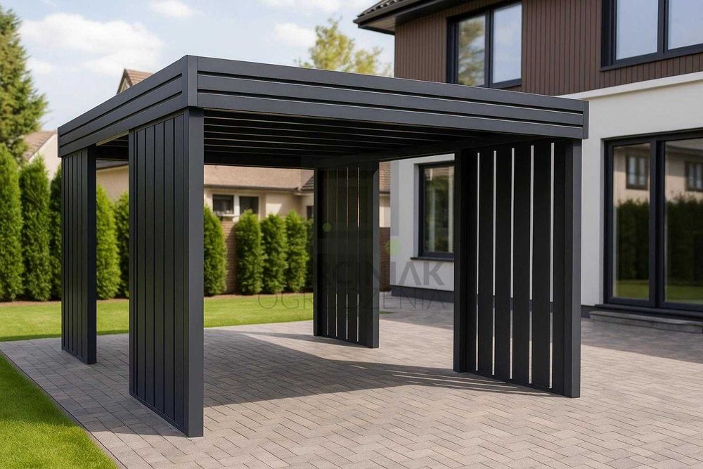 Solidna wiata garażowa na 1 auto 3x6m - Konstrukcja na słupach 100x100