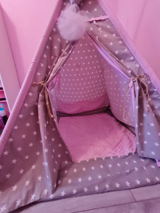 Tipi 100cm rozowo szary w gwiazdki piekny