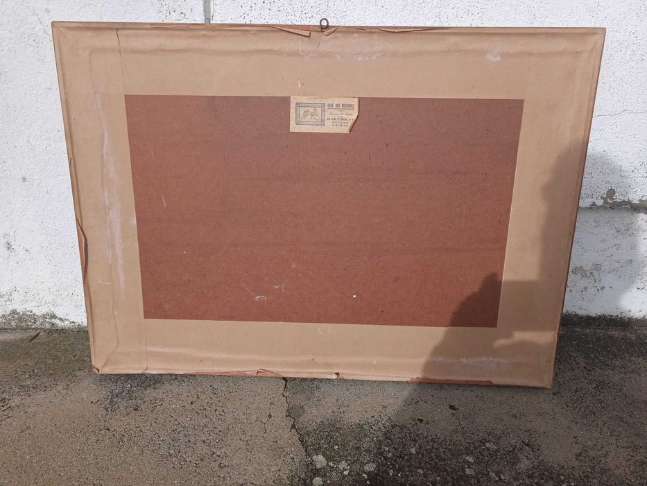 Quadro antigo, bordado, com moldura