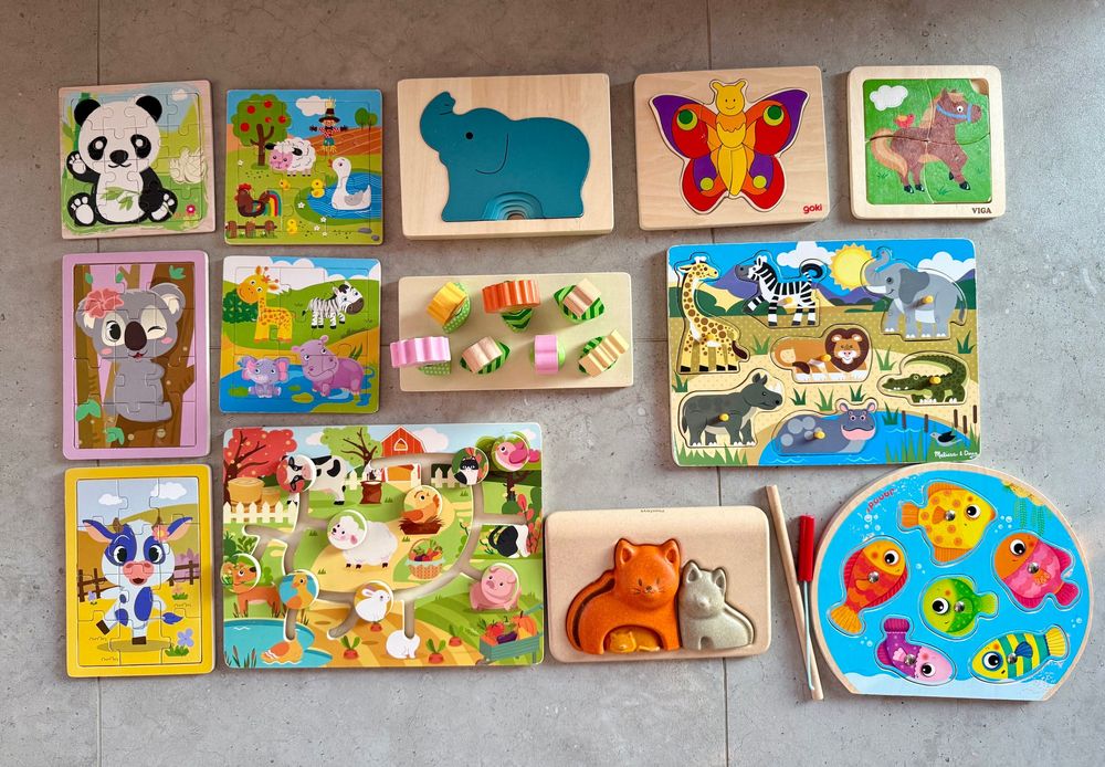 Zestaw 13 zabawek drewnianych zwierzęta Montessori Goki Janod PlanToys