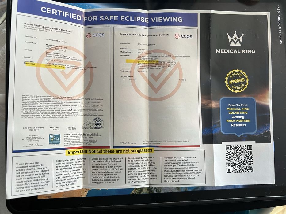 Óculos para o eclipse