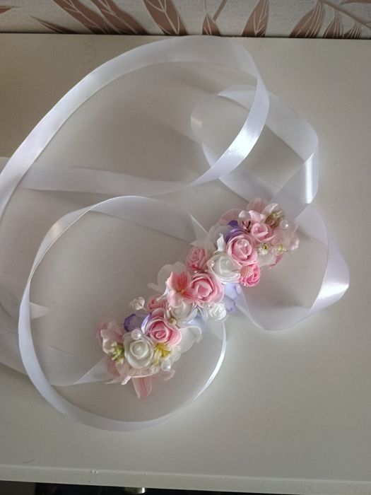 Pasek komunia różowy perły