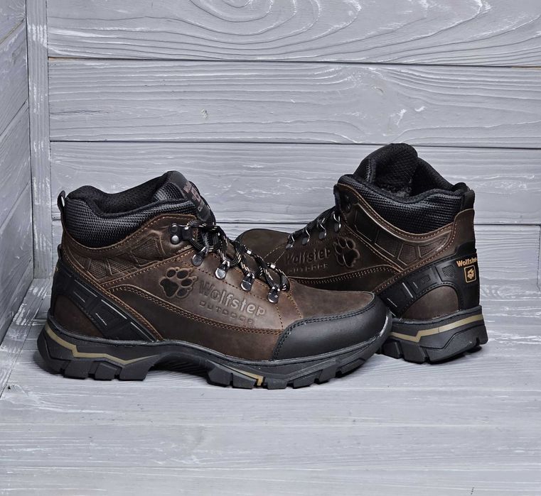 Мужские кожаные черные коричневые зимние прошитые ботинки / кроссовки!